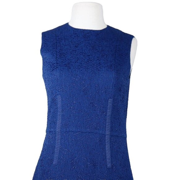 Carven Women's Size 36 US6 Navy Blue Asymmetrical Embossed Sleeveless Mini Dress - Picture 2 of 9